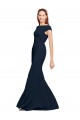 Wholesale Open Back Dark Navy A-Line Boat Neck Long Prom Dress Canada