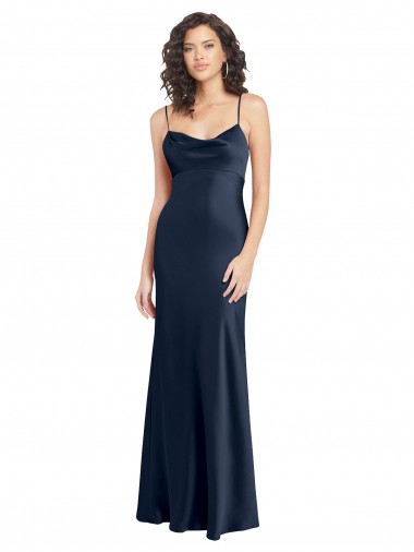 Wholesale Open Back Dark Navy A-Line Cowl Neck Long Black Tie Prom Dress Canada