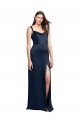 Wholesale Low Back Dark Navy A-Line Cowl Neck Long Prom Dress Canada