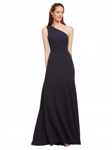 Wholesale Dark Navy A-Line One Shoulder Long Prom Dress Canada