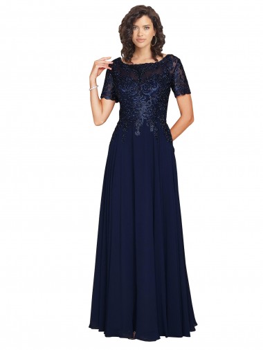 Wholesale Dark Navy A-Line Round Neck Long Prom Dress Canada