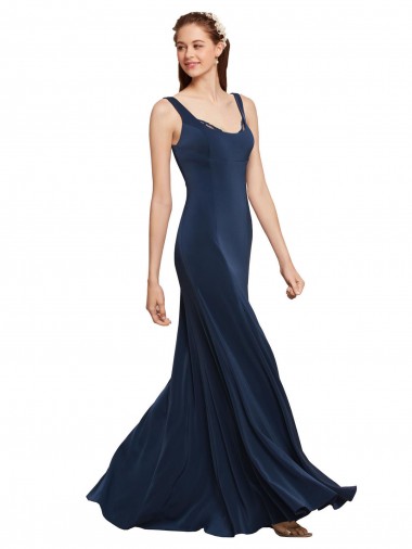 Wholesale Low Back Dark Navy A-Line Round Neck Long Prom Dress Canada