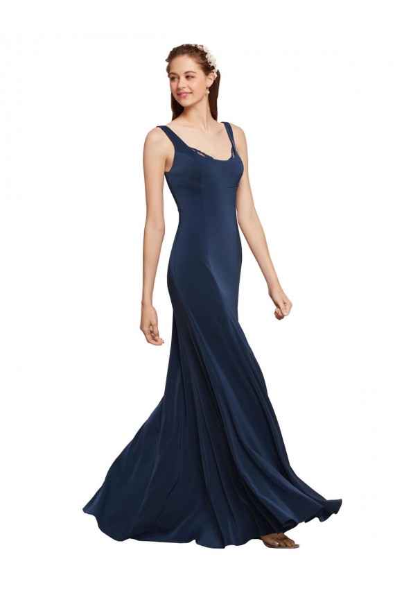 Wholesale Low Back Dark Navy A-Line Round Neck Long Prom Dress Canada