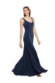 Wholesale Low Back Dark Navy A-Line Round Neck Long Prom Dress Canada
