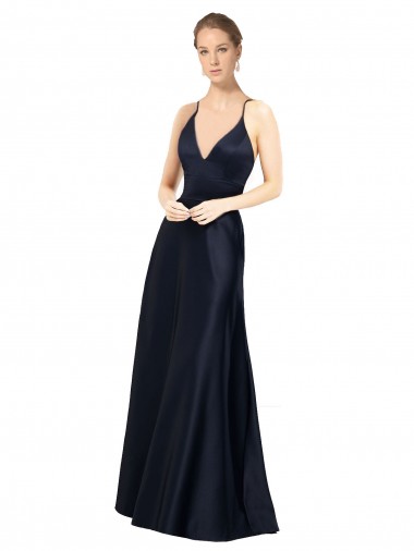 Wholesale Dark Navy A-Line V-Neck Long Prom Dress / Bridal Party Dress Canada