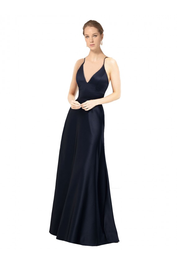 Wholesale Dark Navy A-Line V-Neck Long Prom Dress / Bridal Party Dress Canada