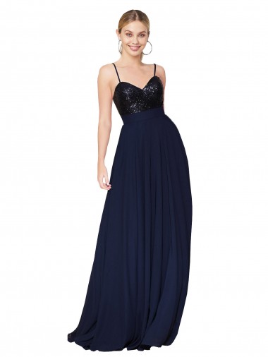 Wholesale Dark Navy A-Line High Neck Long Prom Dress Canada