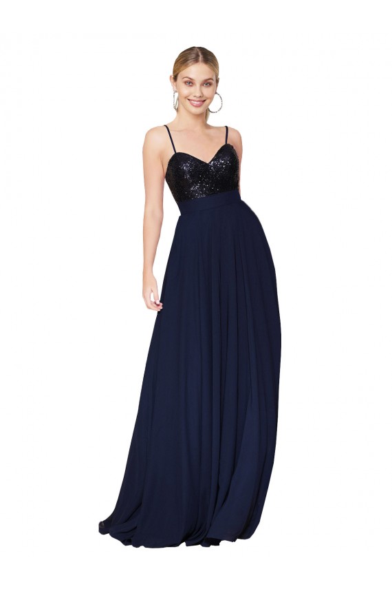 Wholesale Dark Navy A-Line High Neck Long Prom Dress Canada