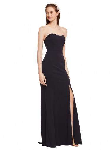 Wholesale Low Back Dark Navy A-Line Strapless Long Prom Dress Canada