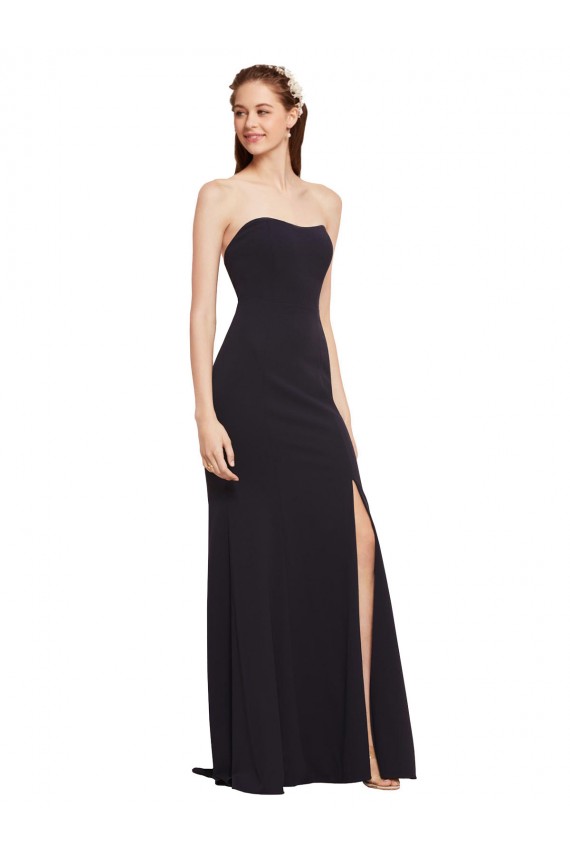 Wholesale Low Back Dark Navy A-Line Strapless Long Prom Dress Canada
