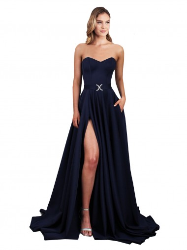 Wholesale Low Back Dark Navy A-Line High Neck Long Prom Dress Canada