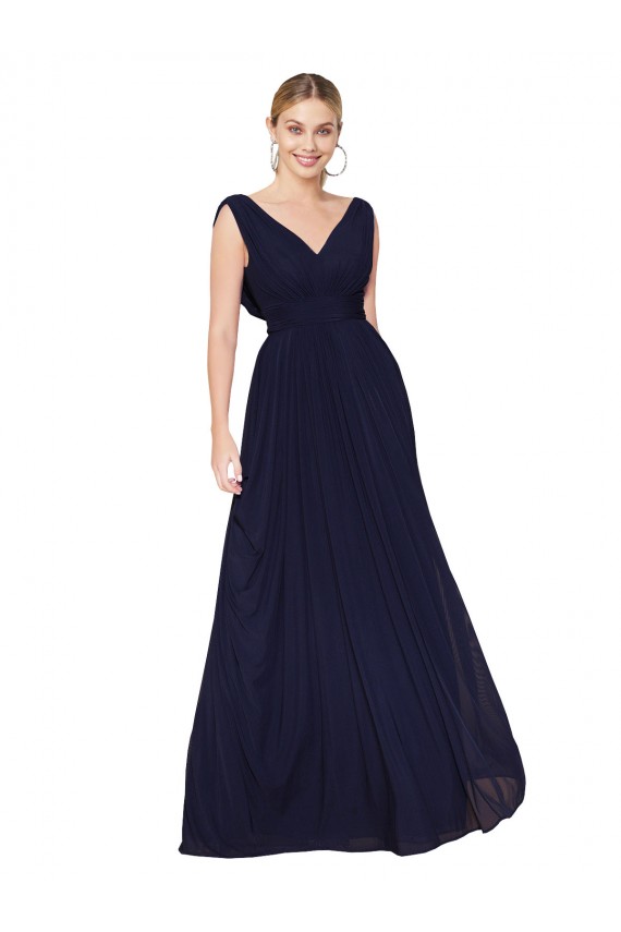 Wholesale Dark Navy A-Line V-Neck Long Soft Chiffon Prom Dress Canada