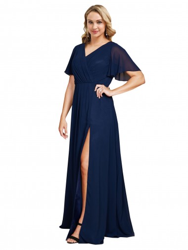 Wholesale Dark Navy A-Line V-Neck Long Plus Size Formal Prom Dress Canada