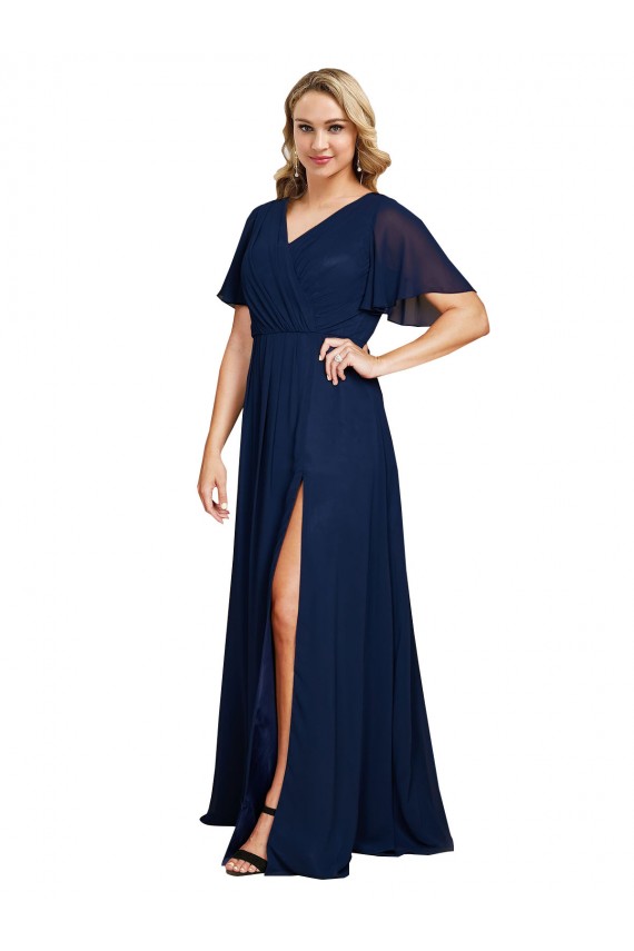 Wholesale Dark Navy A-Line V-Neck Long Plus Size Formal Prom Dress Canada