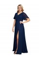 Wholesale Dark Navy A-Line V-Neck Long Plus Size Formal Prom Dress Canada