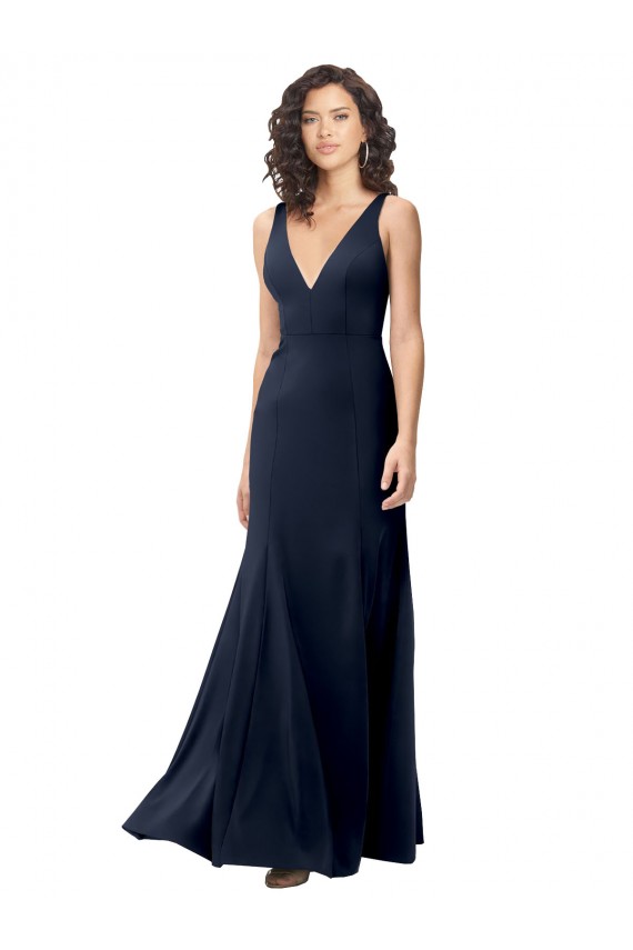 Wholesale V-Back Dark Navy A-Line High Neck Long Prom Dress Canada