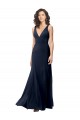 Wholesale V-Back Dark Navy A-Line High Neck Long Prom Dress Canada