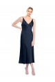 Wholesale V-Back Dark Navy A-Line V-Neck Sleeveless Midi Length Prom Dress Canada
