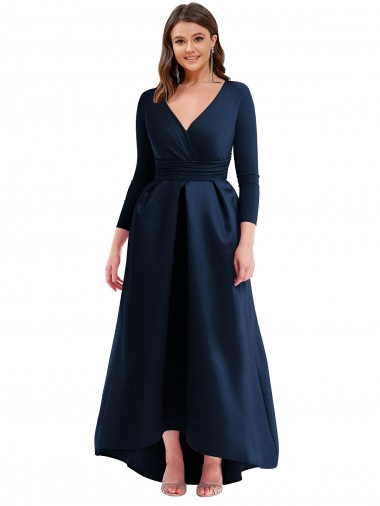 Wholesale Dark Navy Ball Gown V-Neck Long High Low Plus Size Prom Dress Canada
