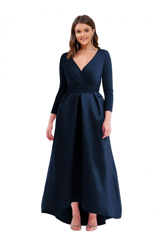 Wholesale Dark Navy Ball Gown V-Neck Long High Low Plus Size Prom Dress Canada