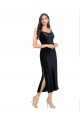 Wholesale Low Back Dark Navy Column Cowl Neck Midi Length Prom Dress Canada