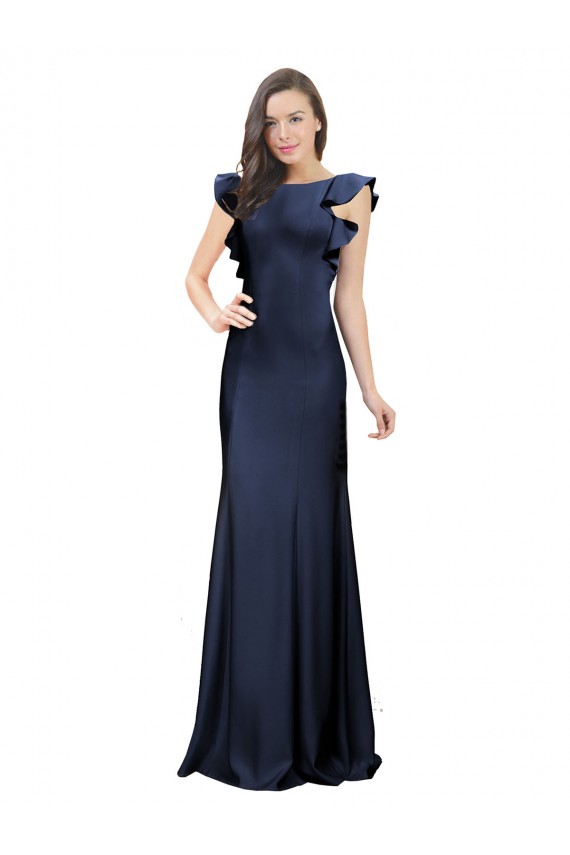 Wholesale Keyhole Back Dark Navy Mermaid Bateau Neck Long Prom Dress Canada