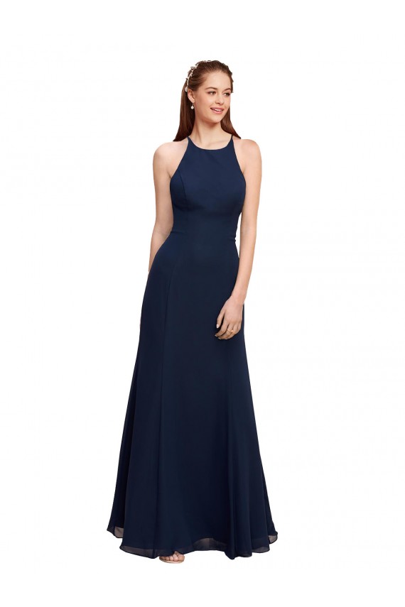 Wholesale Dark Navy Mermaid High Neck Long Prom Dress Canada