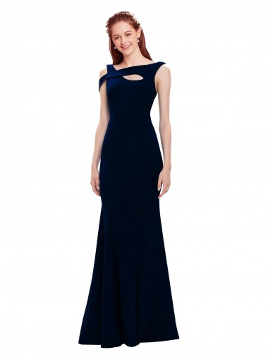 Wholesale Dark Navy Mermaid Off the Shoulder Long Stretch Crepe Prom Dress Canada