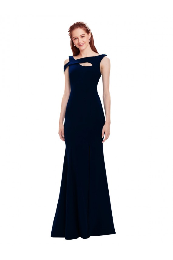 Wholesale Dark Navy Mermaid Off the Shoulder Long Stretch Crepe Prom Dress Canada
