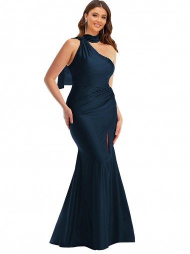 Wholesale Dark Navy Mermaid Halter Neck Long Plus Size Formal Prom Dress Canada
