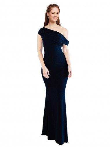 Wholesale Dark Navy Mermaid One Shoulder Long Prom Dress Canada