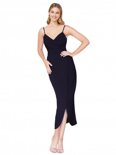 Wholesale V-Back Dark Navy Mermaid High Neck Knee Length Prom Dress Canada