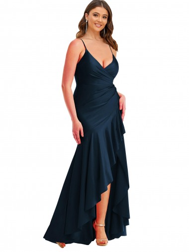 Wholesale Dark Navy Mermaid Spaghetti Straps Long High Low Plus Size Prom Dress Canada