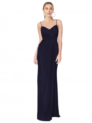 Wholesale V-Back Dark Navy Mermaid High Neck Long Prom Dress Canada