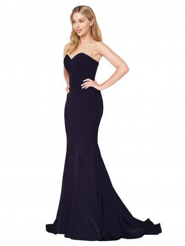 Wholesale Dark Navy Mermaid High Neck Sweep Train Prom Dress Canada