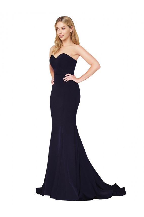 Wholesale Dark Navy Mermaid High Neck Sweep Train Prom Dress Canada