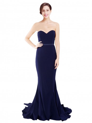Wholesale Low Back Dark Navy Mermaid Strapless Sweep Train Prom Dress Canada