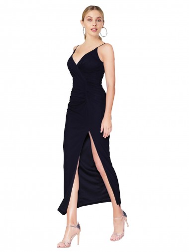 Wholesale Dark Navy Mermaid V-Neck Knee Length Short Soft Chiffon Prom Dress Canada