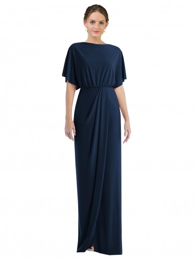 Wholesale Open Back Dark Navy Sheath Bateau Neck Long Prom Dress Canada