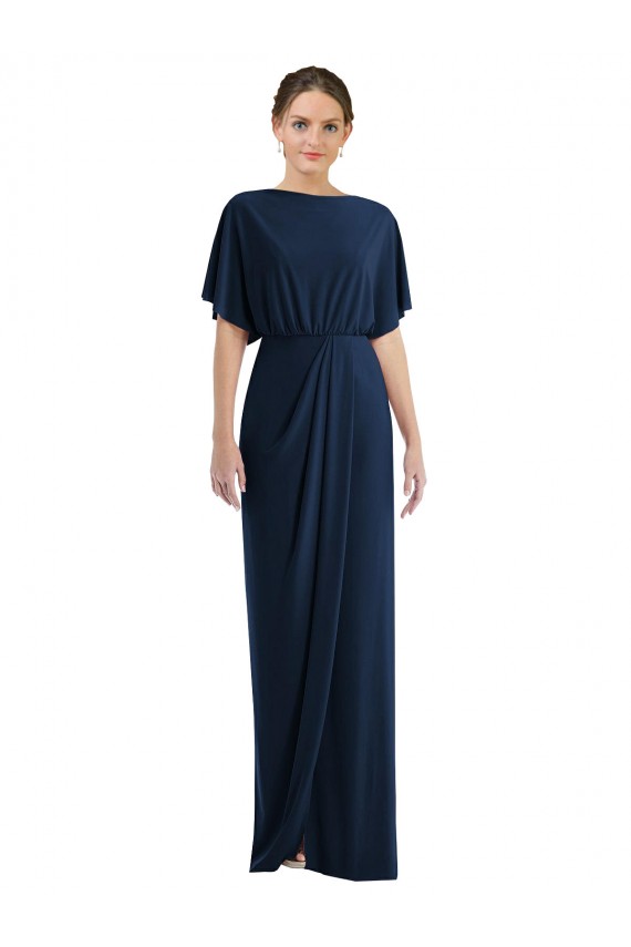 Wholesale Open Back Dark Navy Sheath Bateau Neck Long Prom Dress Canada