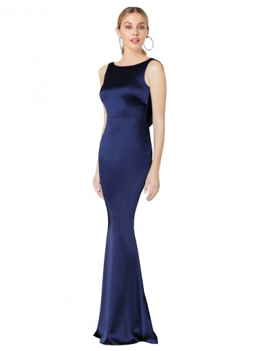 Wholesale Low Back Dark Navy Sheath High Neck Long Prom Dress Canada