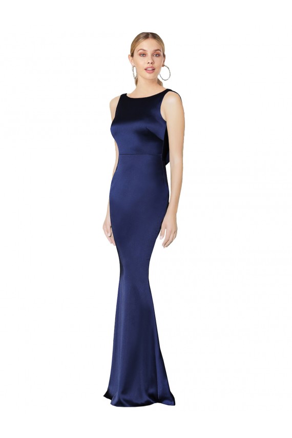 Wholesale Low Back Dark Navy Sheath High Neck Long Prom Dress Canada