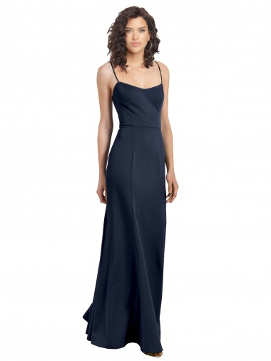 Wholesale Low Back Dark Navy Sheath Scoop Neck Long Prom Dress Canada