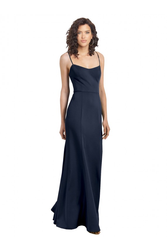 Wholesale Low Back Dark Navy Sheath Scoop Neck Long Prom Dress Canada