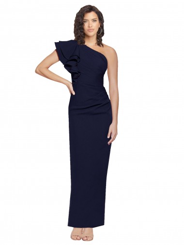 Wholesale Dark Navy Sheath One Shoulder Long Prom Dress Canada