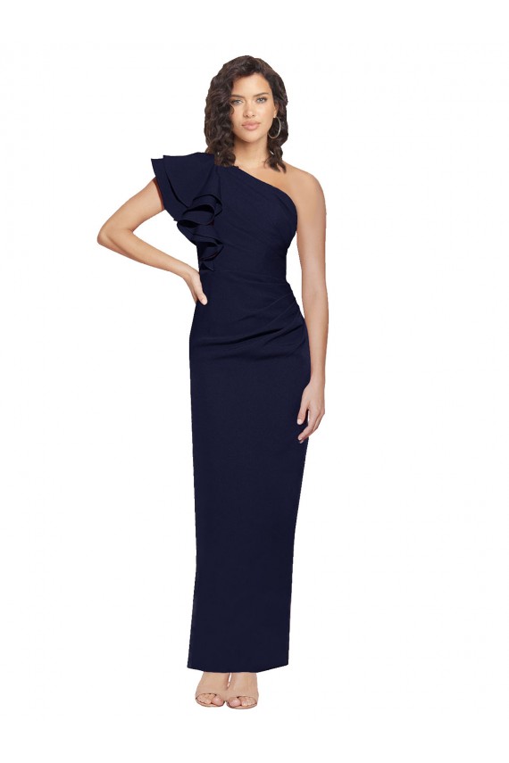 Wholesale Dark Navy Sheath One Shoulder Long Prom Dress Canada