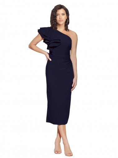 Wholesale Dark Navy Sheath One Shoulder Midi Length Prom Dress Canada