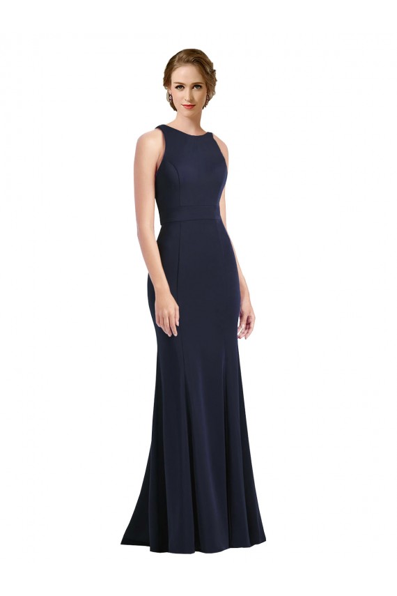 Wholesale Keyhole Back Dark Navy Sheath High Neck Long Black Tie Prom Dress Canada