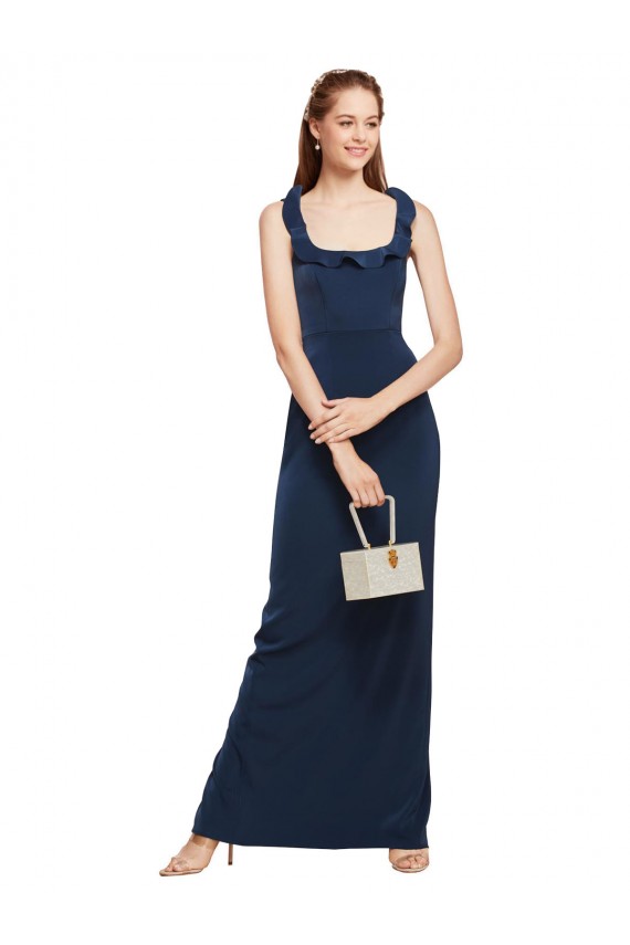 Wholesale Dark Navy Sheath Scoop Neck Long Stretch Crepe Prom Dress Canada