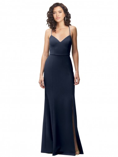 Wholesale Open Back Dark Navy Sheath High Neck Long Prom Dress Canada
